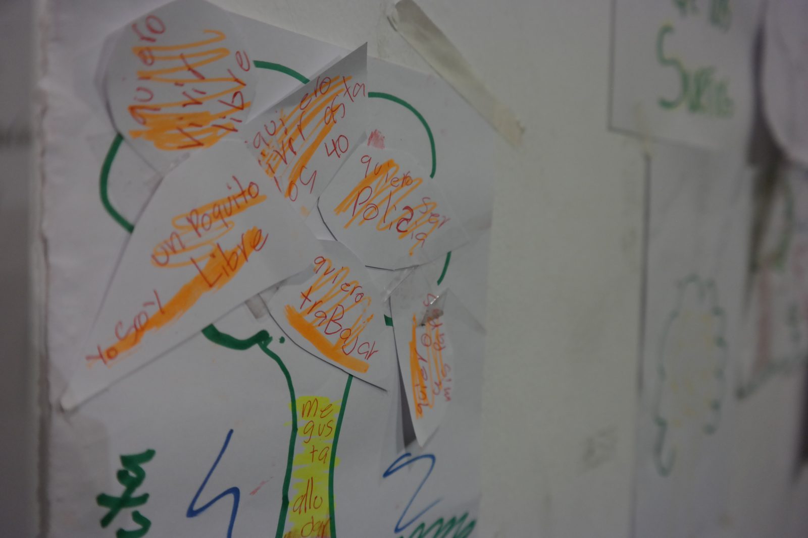 Youth drawing with text that reads "quiero vivir libre" and "yo soy libre."