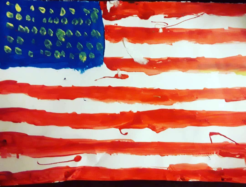 American flag painted by a migrant child during an art workshop conducted by Espacio Migrante