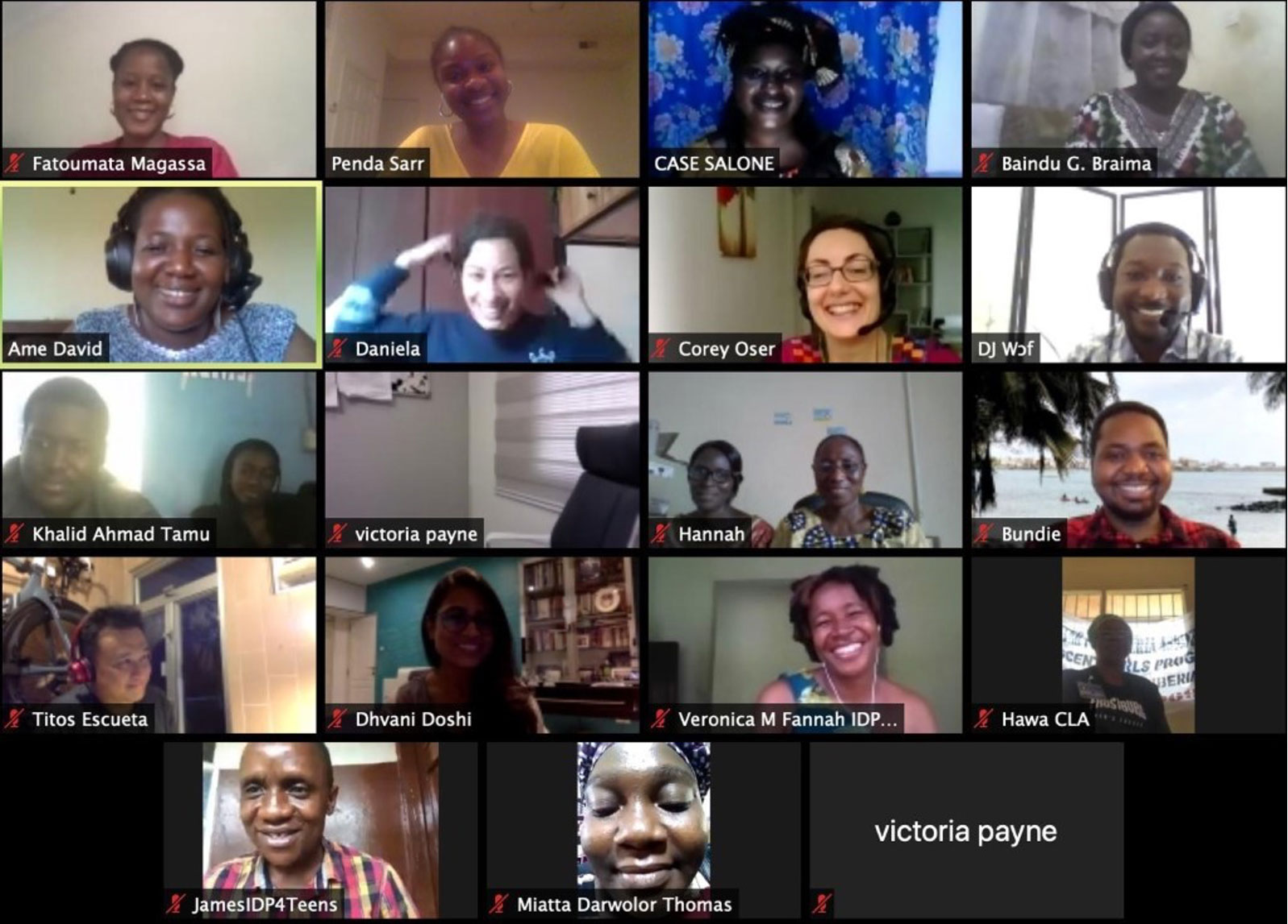 Screenshot of a Zoom video call with GFC staff and partners