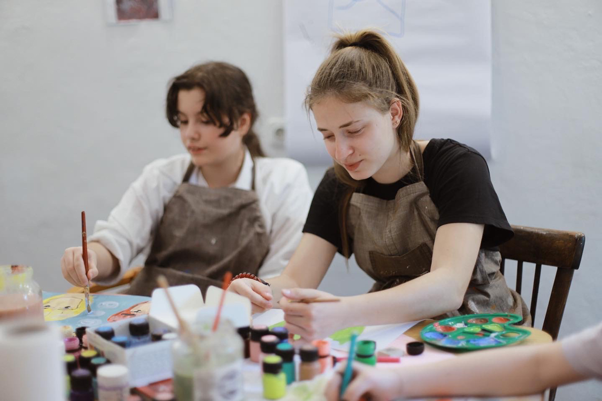 Young people painting