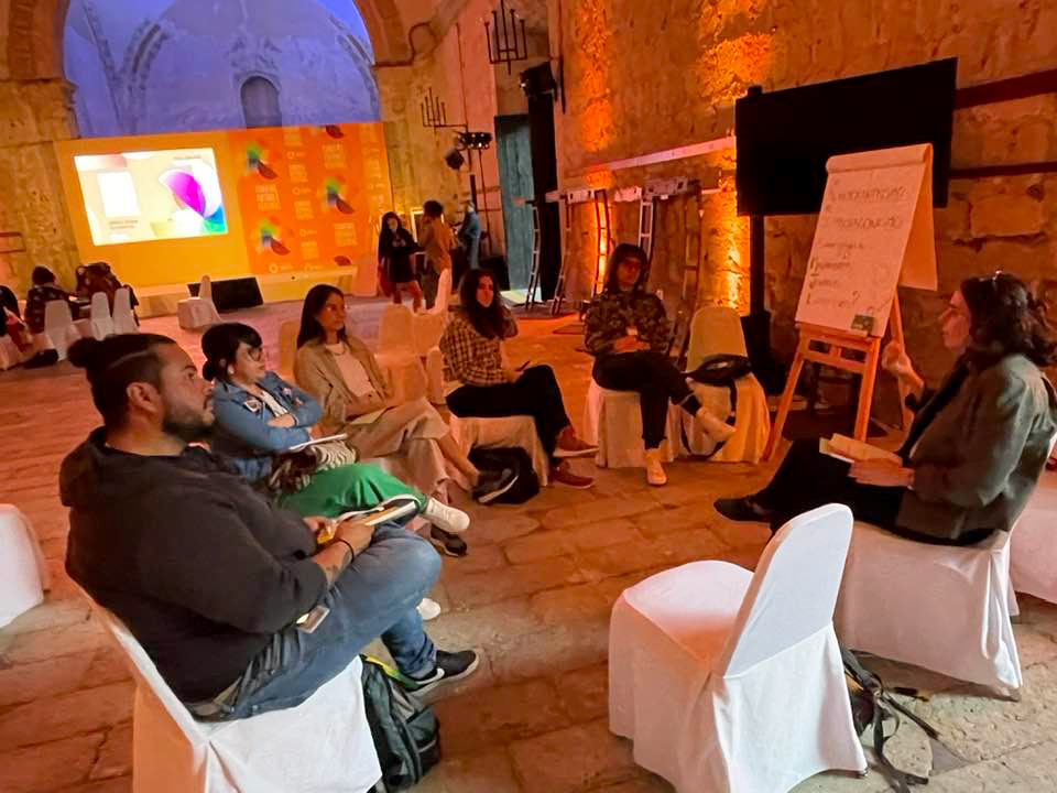 Diana Campos and Rodrigo Barraza co-facilitating a youth empowerment training during the Human Rights Funders Network Funding Futures Festival, México, November 2022