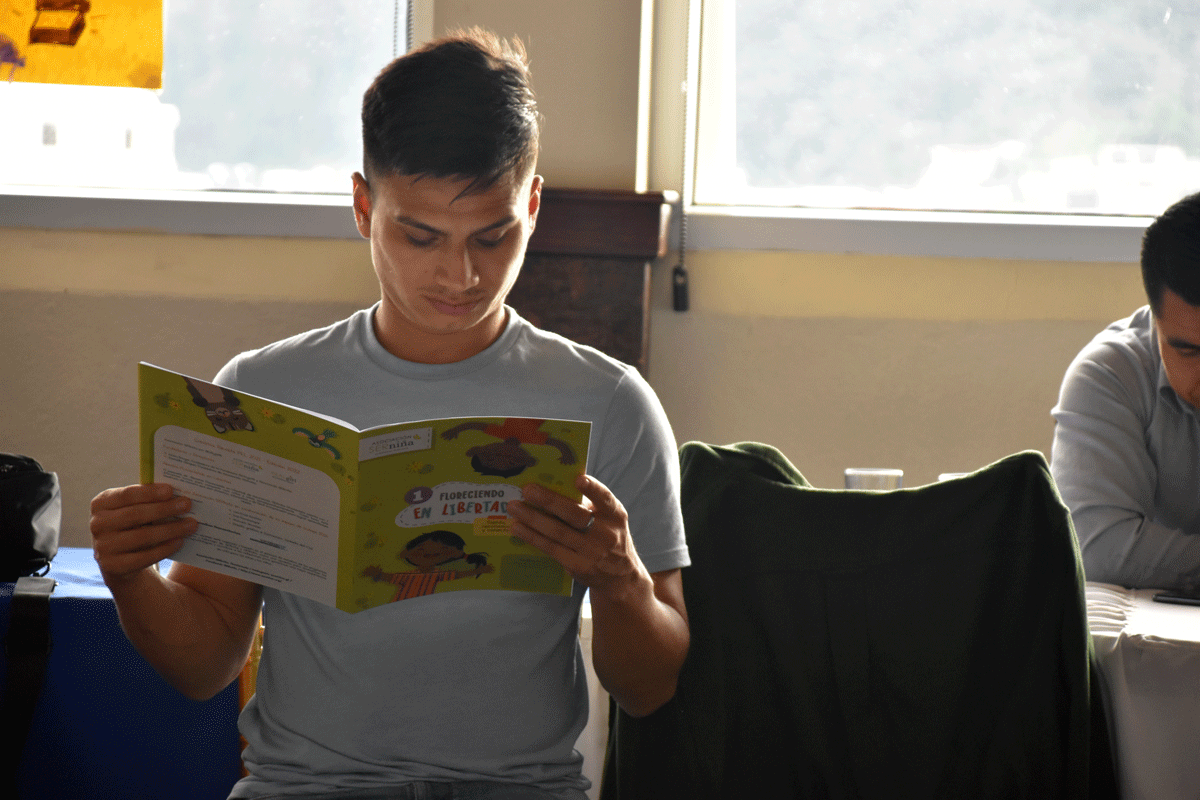Participant reading a book