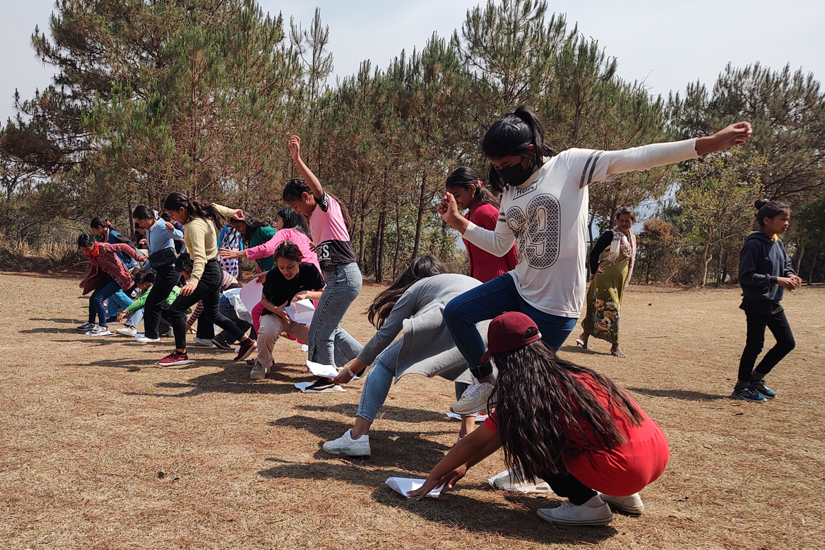 Girls participating in an outdoor activity in India